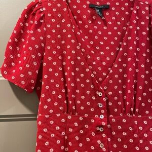 Red and white floral dress